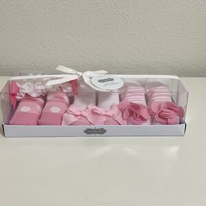Mud Pie Pink Baby Girl 3-Pack Socks Set Ruffles Bow Floral Rosette 0-12 Mos NEW